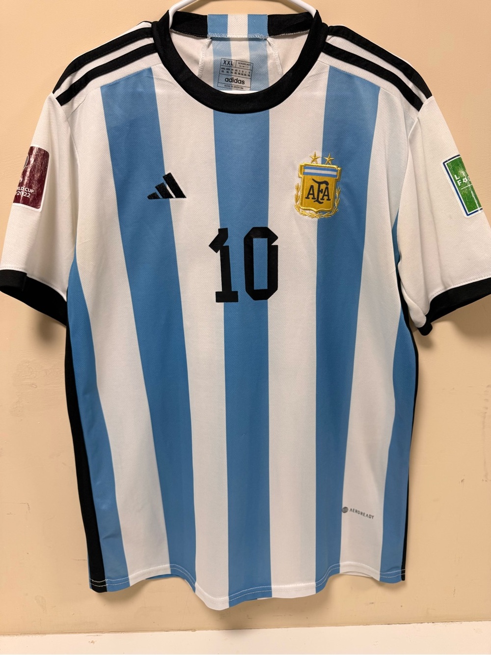 adidas Argentina #10 Soccer Jersey in White & Sky Blue Stripes